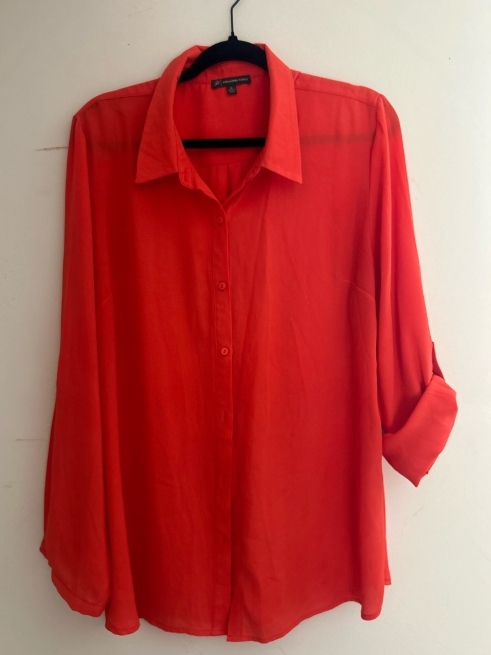 Adrianna Papell Roll Tab Tunic - Vibrant Coral Red;  Size XL - Picture 2 of 6